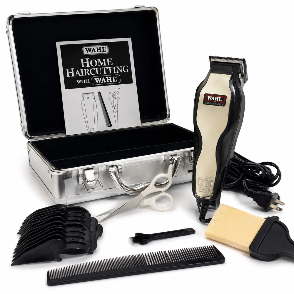 Wahl Haircutting Kit Men Silver Aluminum Hardshell Case Adjustable Clipper Set